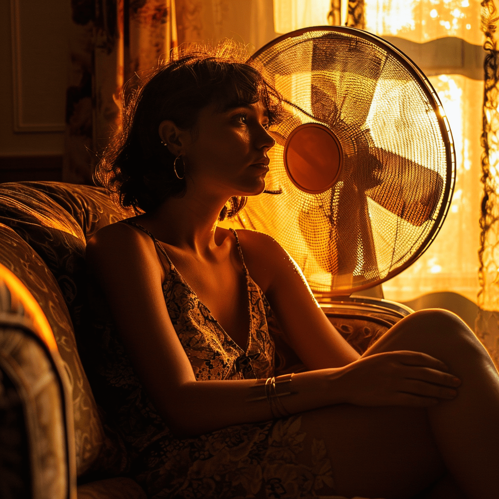 mulher com dor de cabeça e calor